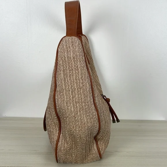 Anthropologie Urban Originals Oversized Raffia Straw Handbag Zip Closure Beige - Picture 2 of 9